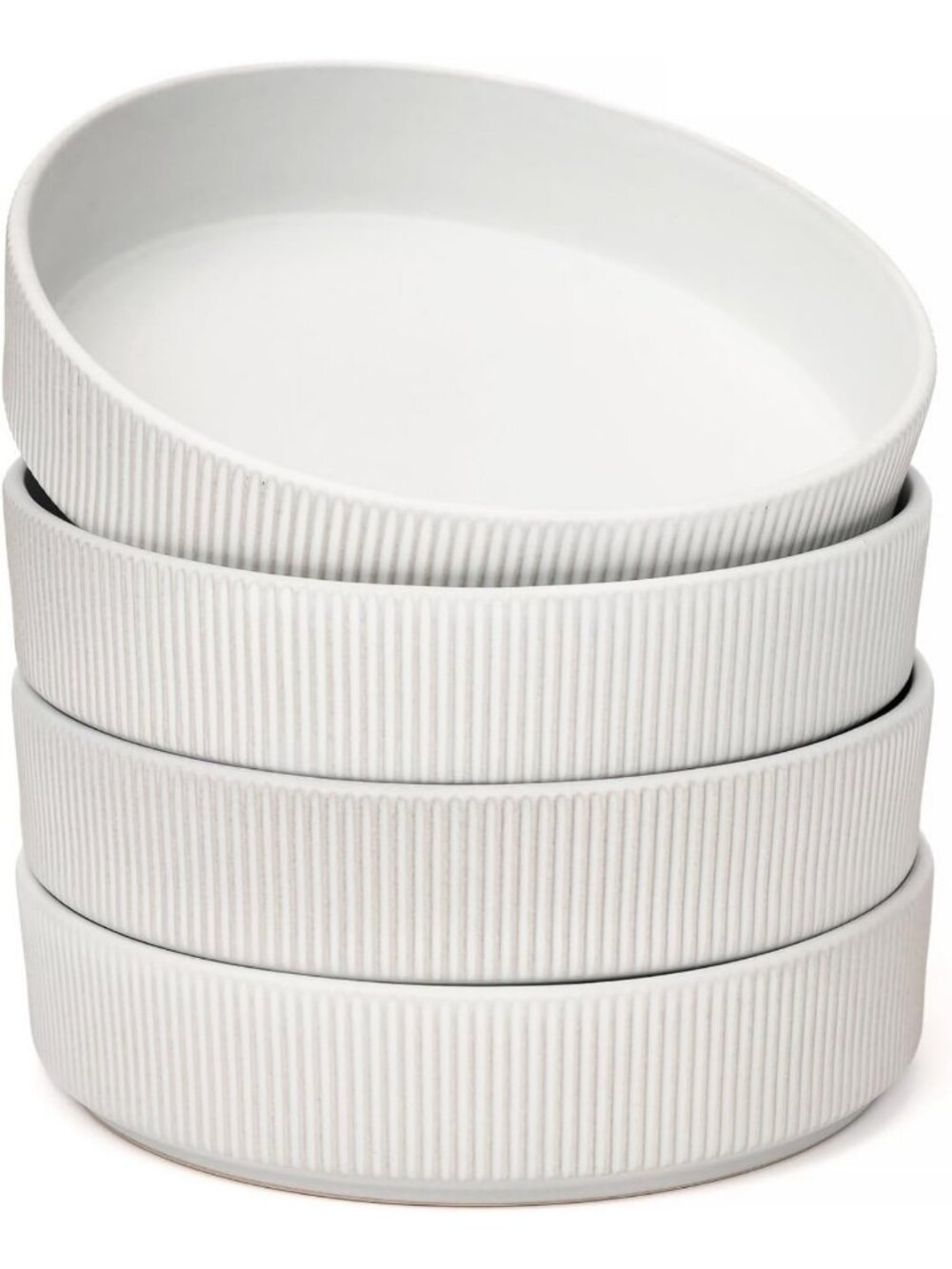 Set of 4 Ribbed Stoneware Bowls, Handcrafted Reactive Glaze, Matte Ceramic